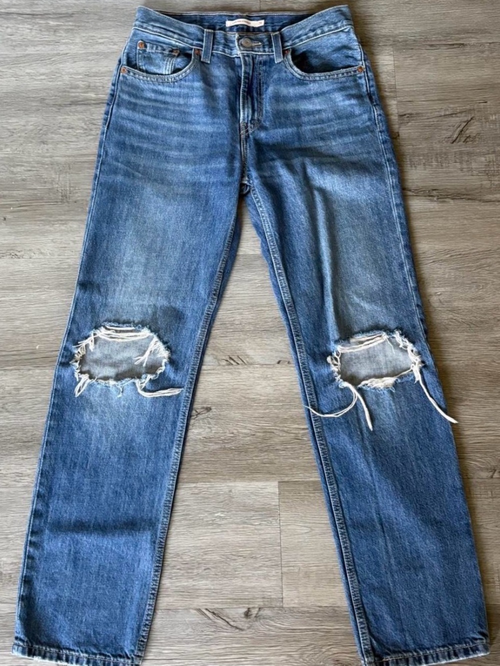 Levi's Distressed Straight-Leg Jeans in Blue